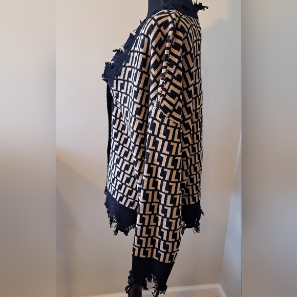 3X Geometric Print Distressed Trendy Threads | Cardigan |Black Bronze/Gold | NWT - Picture 10 of 16